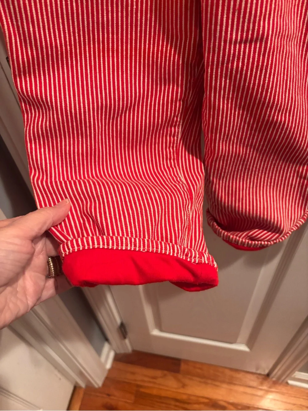 OshKosh B'gosh Red and White Striped Kids Lined Overalls